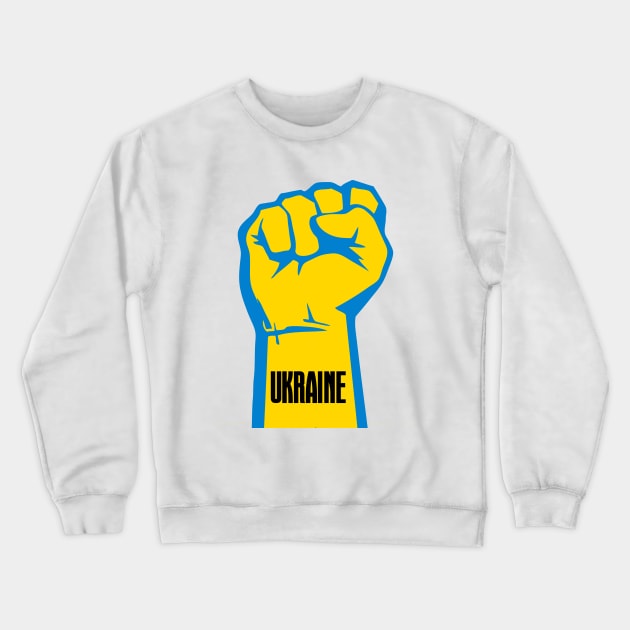 Peace for Ukraine! I Stand With Ukraine. Powerful Freedom, Fist in Ukraine's National Colors of Blue and Gold (Yellow) Crewneck Sweatshirt by Puff Sumo